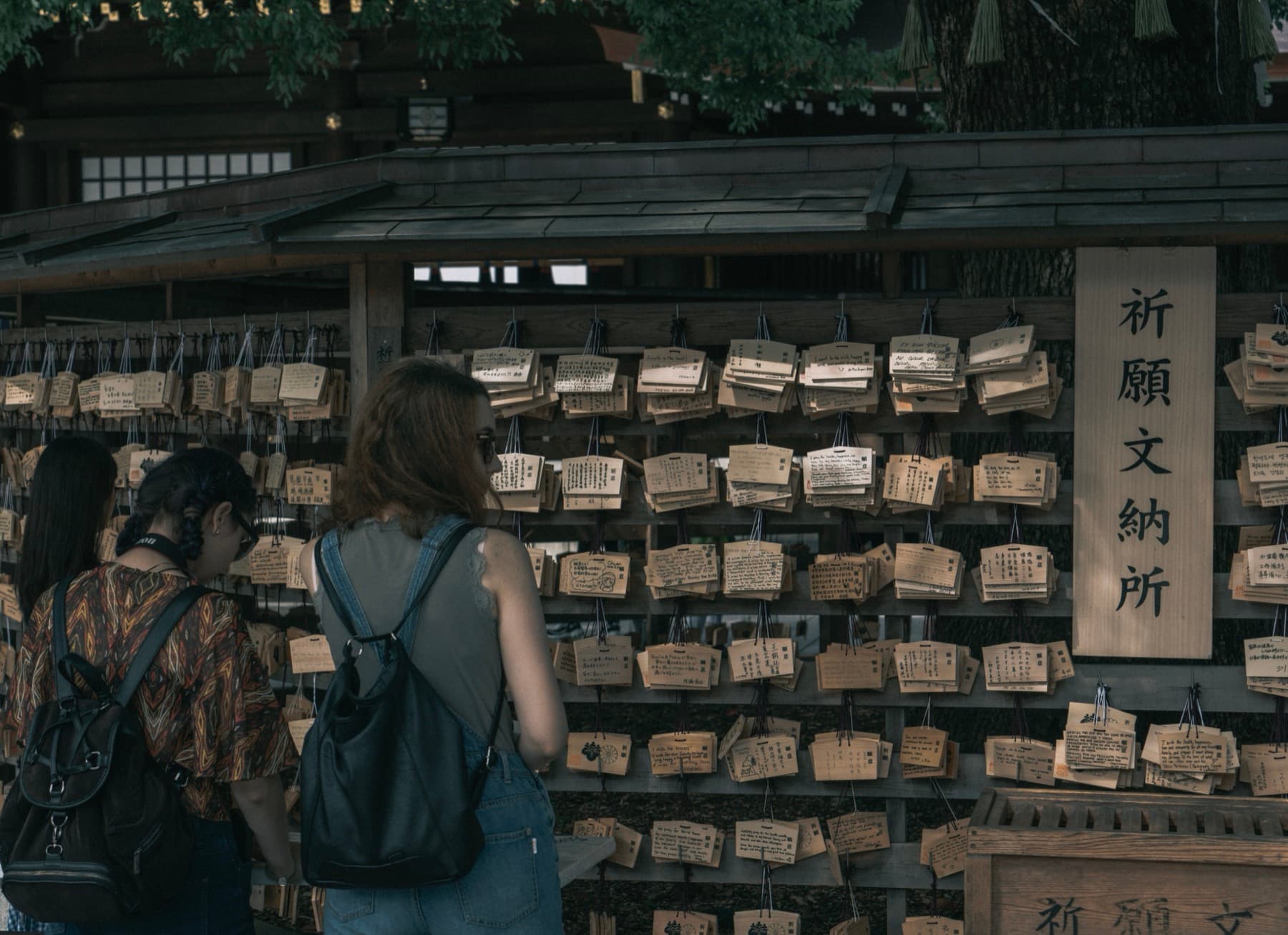 Tablillas de deseos ema colgadas en el santuario Meiji de Tokio.