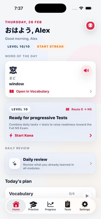 DarumaGo home and daily plan screen