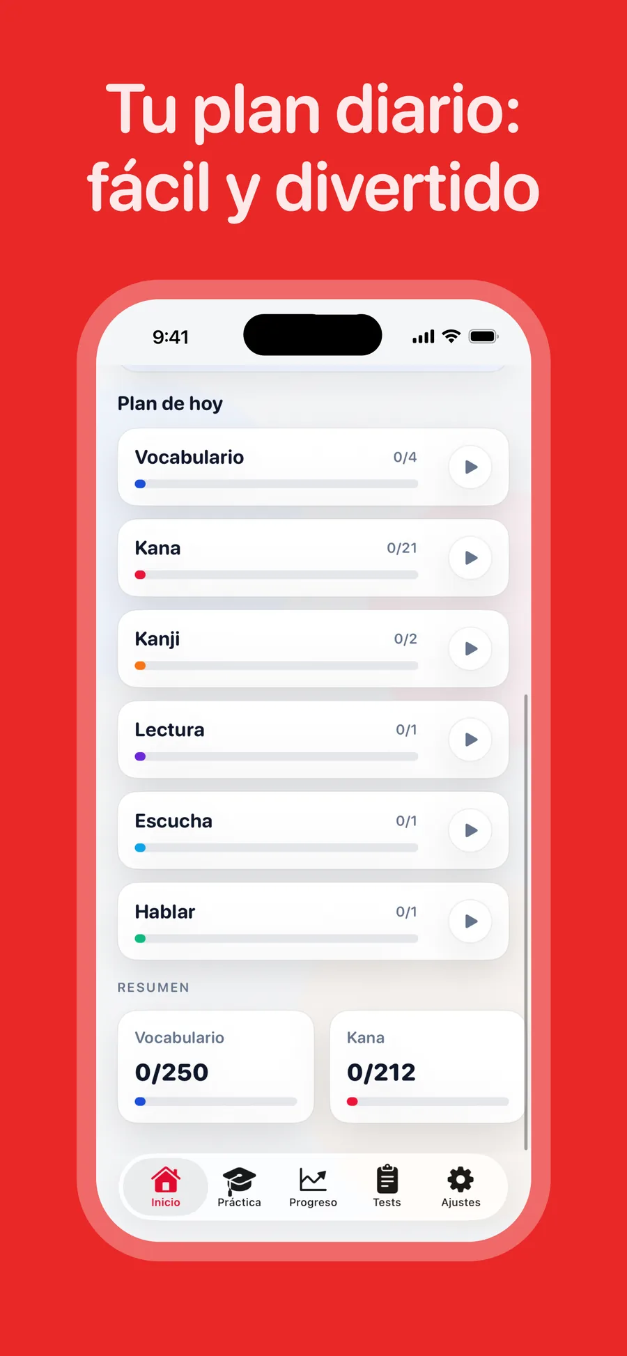 Pantalla del plan diario de DarumaGo en iPhone