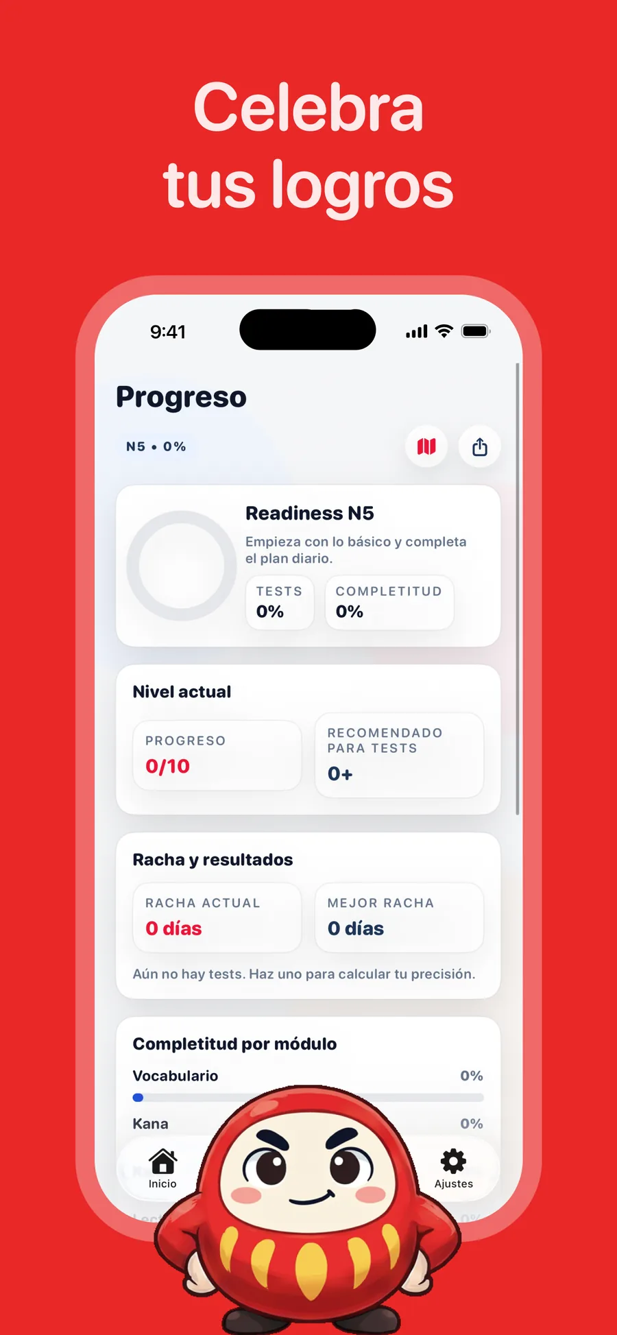Pantalla de progreso de DarumaGo en iPhone