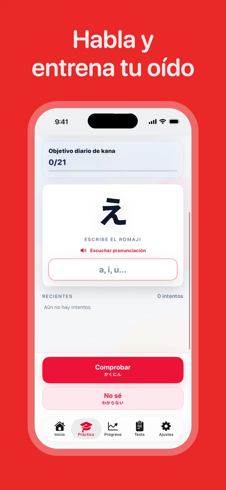 Pantalla de speaking y listening de DarumaGo en iPhone